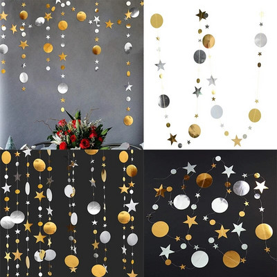 4M blizgantis popierius, juodas auksas, mirguliuojantis mažos žvaigždės ratas, vakarėlis girlianda Streamer reklamjuostė Vestuvių gimtadienio kūdikio dušo EID dekoracija