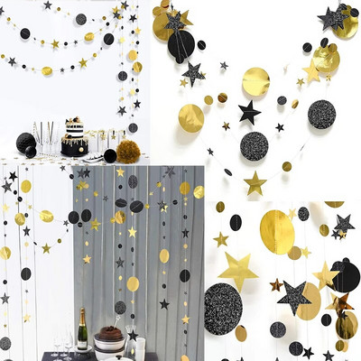 4M blizgantis popierius, juodas auksas, mirguliuojantis mažos žvaigždės ratas, vakarėlis girlianda Streamer reklamjuostė Vestuvių gimtadienio kūdikio dušo EID dekoracija