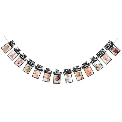 Nuotraukų reklamjuostė Kūdikio 1-asis gimtadienis, berniukai, 12 mėnesių, gimtadienio dekoracijos, reikmenys Retro nuotraukų sienelės nuotraukų traukimo reklamjuostė