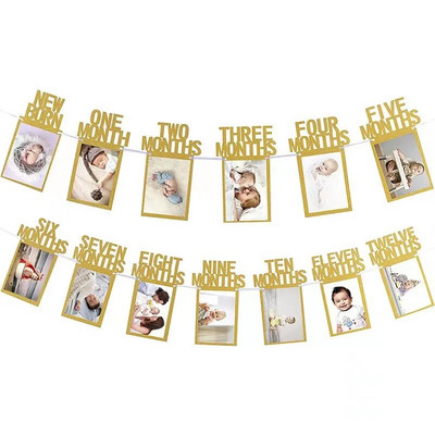 Nuotraukų reklamjuostė Kūdikio 1-asis gimtadienis, berniukai, 12 mėnesių, gimtadienio dekoracijos, reikmenys Retro nuotraukų sienelės nuotraukų traukimo reklamjuostė