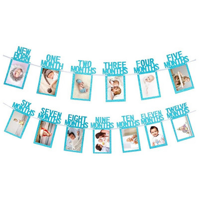 Nuotraukų reklamjuostė Kūdikio 1-asis gimtadienis, berniukai, 12 mėnesių, gimtadienio dekoracijos, reikmenys Retro nuotraukų sienelės nuotraukų traukimo reklamjuostė