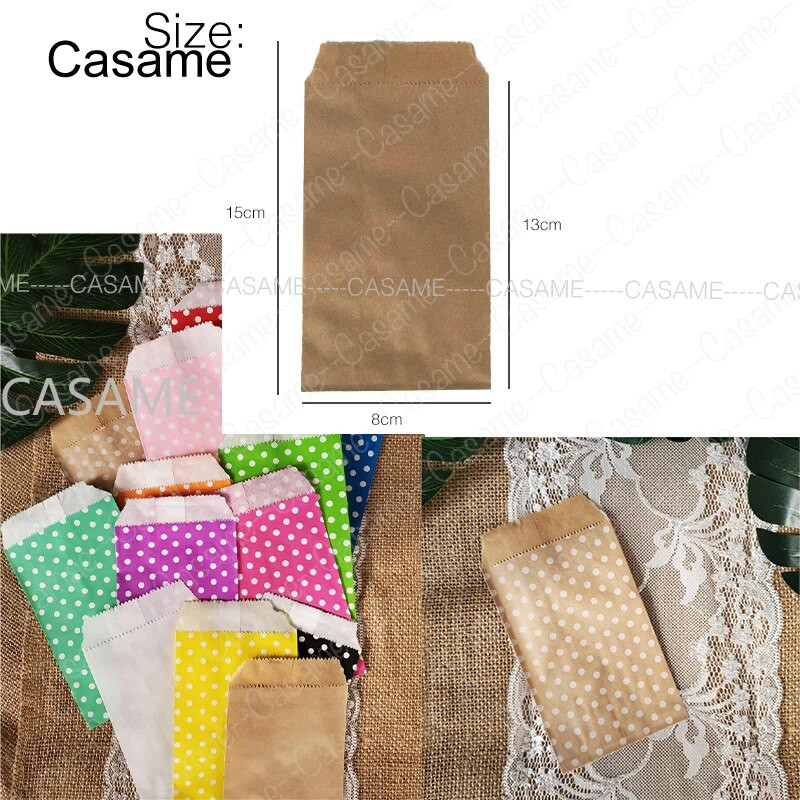 50 vnt mažo maišelio maišelis Mini taškinis kraftpopierinis maišelis Vestuvių vakarėlio kvietimai sveikinimo atvirukai Popierinis dovanų maišelis