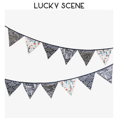 12 vėliavėlių Medvilninio audinio vimpelinis ryšulys Baneris Vakarėlio dekoracijos Su gimtadieniu Vestuvių papuošimas Šiaurės šalių spalvota vėliava S01163