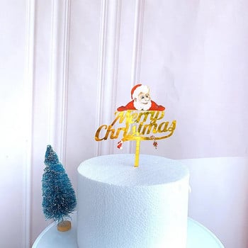2023 Акрилна горна част за торта за коледно парти Golden Merry Xmas Kids Birthday Cupcake Topper за семейни коледни подаръци Десертна декорация