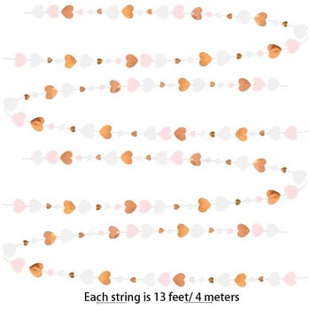 Розово злато, розово, бяла хартия, големи, малки гирлянди със сърце на любовта, висящи банери с лента, годежни сватбени декорации за булчински душ