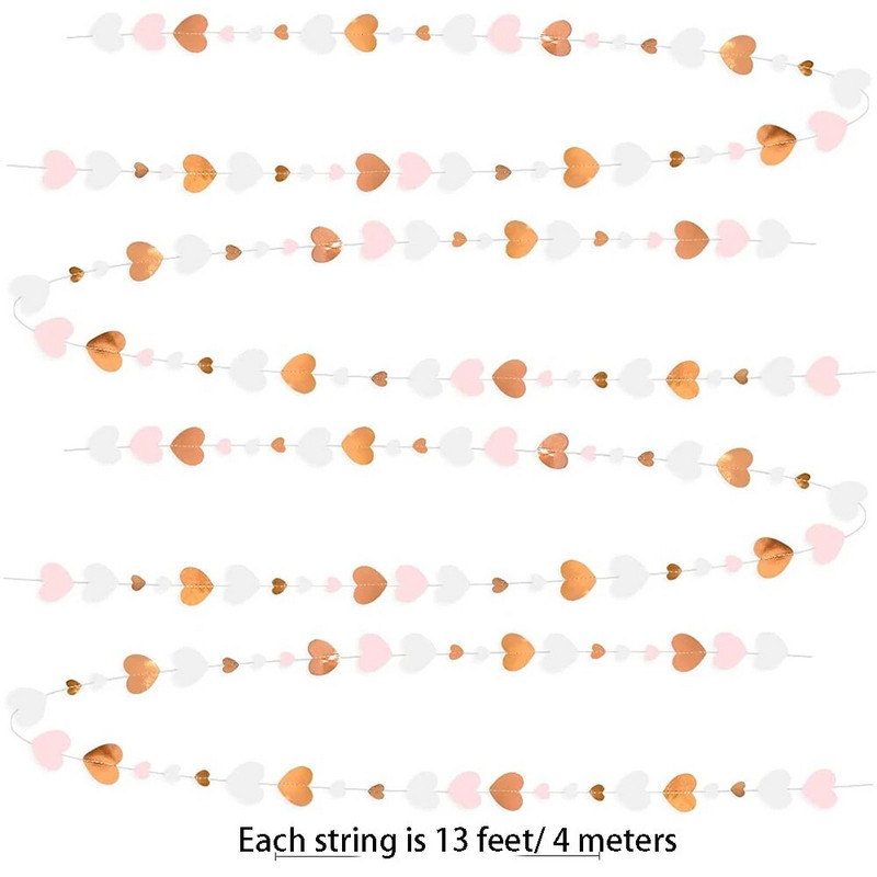 Rožinis auksas, rožinis baltas popierius, didelė maža meilės širdelės girliandos, kabantys skraidyklės reklamjuostės, sužadėtuvės, vestuvių nuotakos dušo dekoracijos