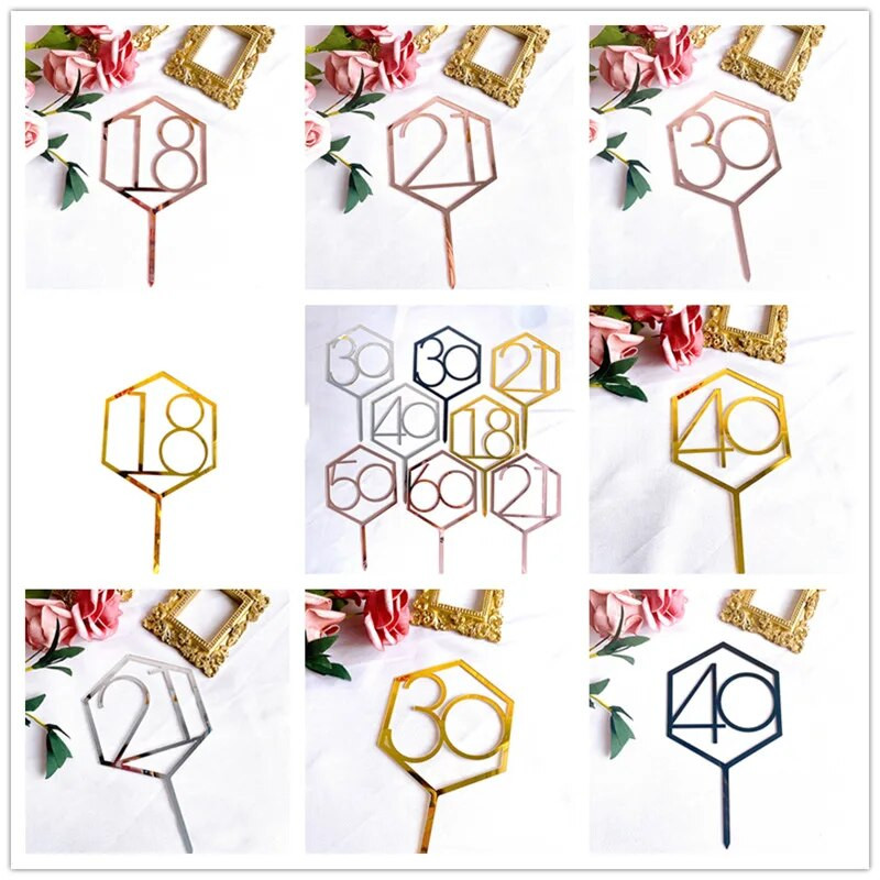 Naujas rožinis auksinis gimtadienio torto papuošalas