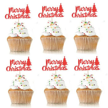 10 бр. Декорации за торти Блестяща пудра Paperpard Merry Christmas Cake Topper за коледно парти Cupcake Честита Нова Година