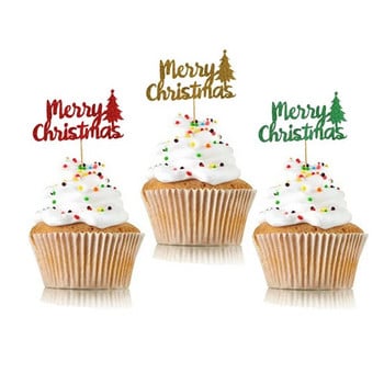 10 бр. Декорации за торти Блестяща пудра Paperpard Merry Christmas Cake Topper за коледно парти Cupcake Честита Нова Година