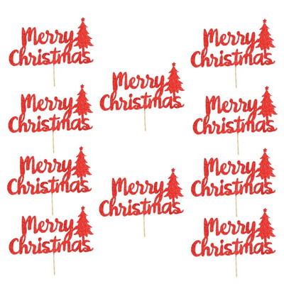 10 vnt tortų papuošalų Blizgantys milteliai Paperpard Linksmų Kalėdų torto viršelis Kalėdų vakarėliui Cupcake Laimingų Naujųjų Metų