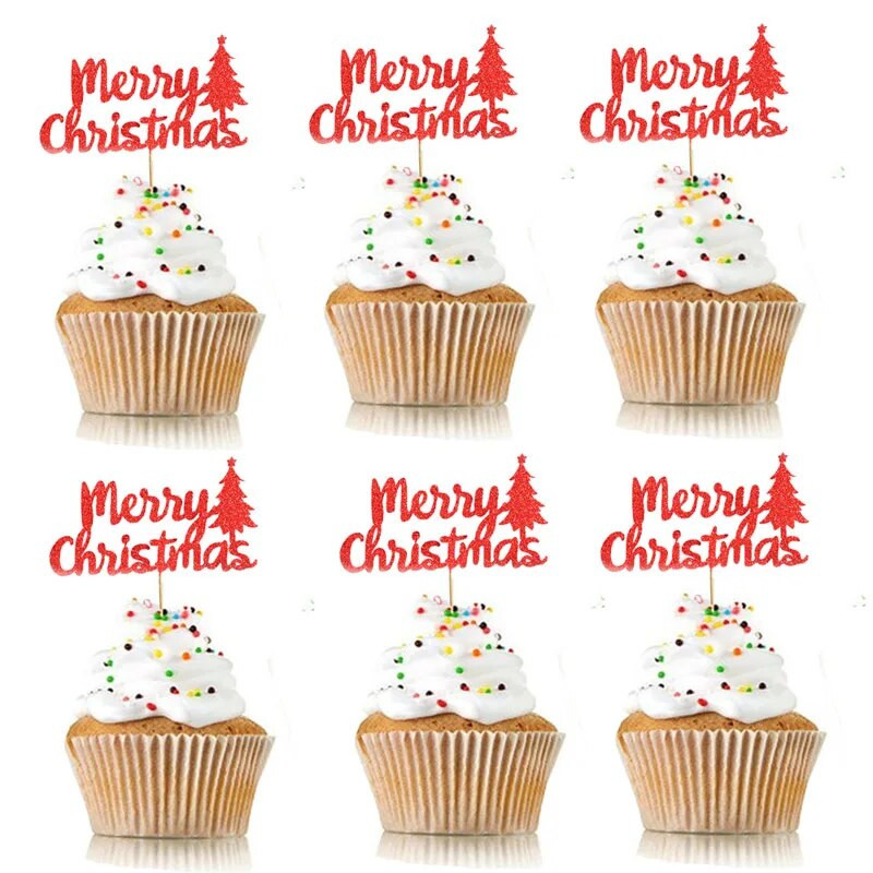 10 vnt tortų papuošalų Blizgantys milteliai Paperpard Linksmų Kalėdų torto viršelis Kalėdų vakarėliui Cupcake Laimingų Naujųjų Metų