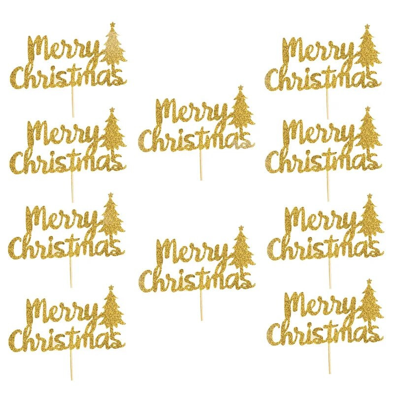 10 vnt tortų papuošalų Blizgantys milteliai Paperpard Linksmų Kalėdų torto viršelis Kalėdų vakarėliui Cupcake Laimingų Naujųjų Metų