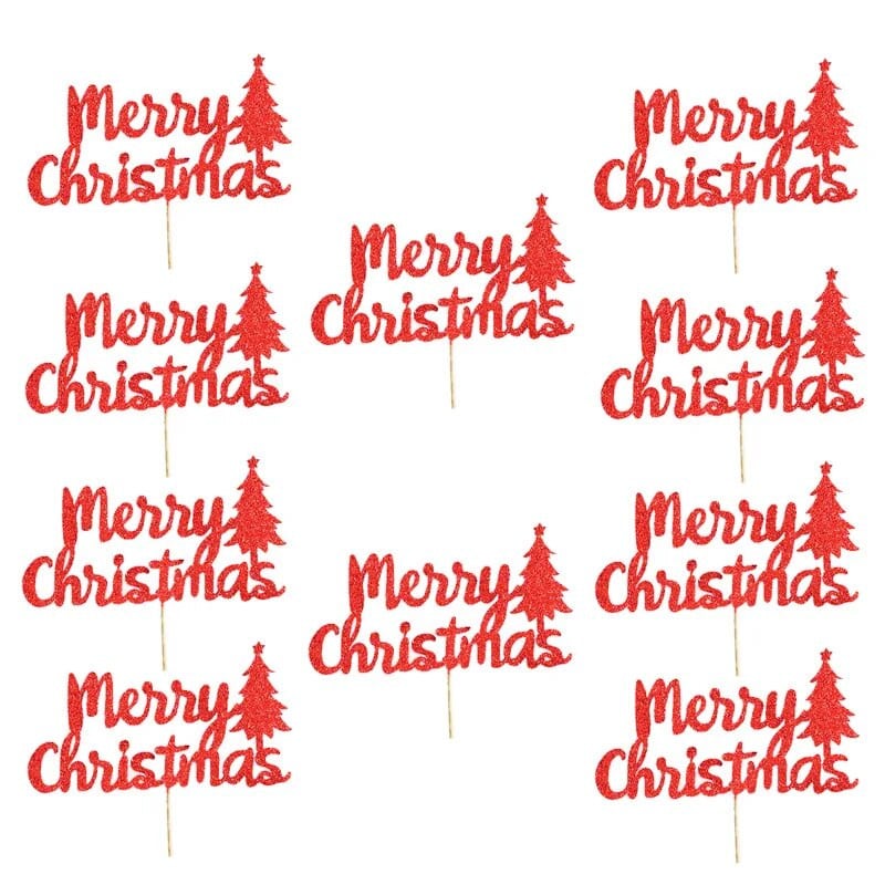 10 vnt tortų papuošalų Blizgantys milteliai Paperpard Linksmų Kalėdų torto viršelis Kalėdų vakarėliui Cupcake Laimingų Naujųjų Metų