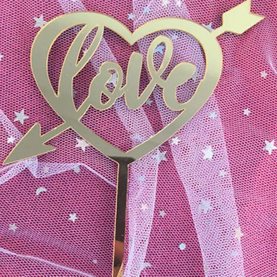 Širdis / rožė / raidė Linksmo gimtadienio tortas Auksinis Sidabrinis Rožės Auksinis Tortas Viršutinė vėliava Vestuvių gimtadienio šventės tortas Vėliavos puošmena