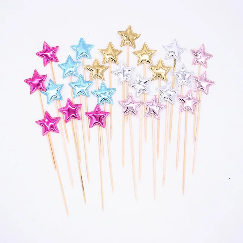 5 vnt. Lovely Cake Topper meilės širdelės žvaigždės karūnos torto dangteliai, skirti gimtadienio keksui vėliavėlė kūdikiui dušo vakarėliui vestuvių dekoravimo reikmenys