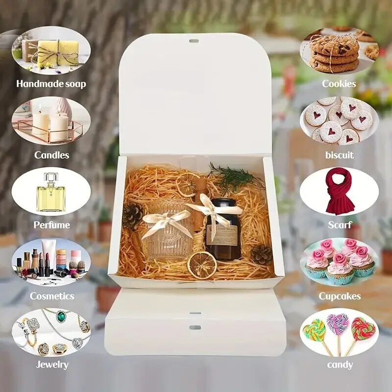 3 vnt. didelė balta „viskas viename“ dovanų kartoninė dėžutė su juostele, puikiai tinkanti vestuvių vakarėliui gimtadienio šventės saldainių sausainių laikymui