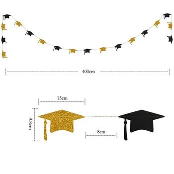 4M The Black Gold Celebration Graduation Bachelor Hat Banner The Glitter Draped The Flag Decorations For the Graduating Ceremony