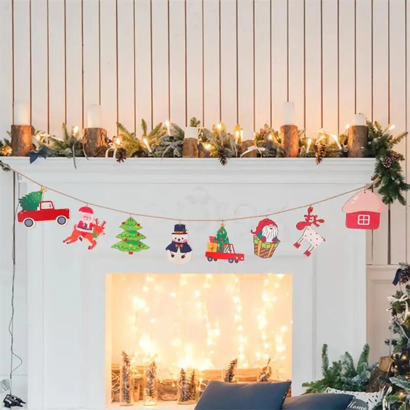 Kalėdų vakarėlis Kalėdų eglutė Sniego senelis medinis traukiamas vėliava reklamjuostė Vaikams Kalėdų Linksmas Prom Namų Vakarėlis Pakabinamas eglutė girlianda Deco