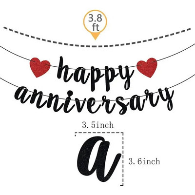 1 rinkinys laimingų jubiliejaus vėliavų ir girliandų kabančių skraidyklų ir dekoravimo reklamjuosčių vestuvių metinių vakarėliams