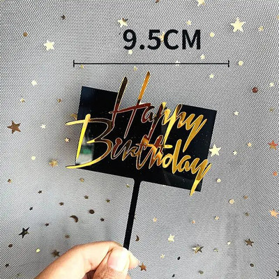 Dviejų sluoksnių akrilinis torto viršelis Juodo ir balto aukso raidės Happy Birthday Cake Toppers vestuvių/gimtadienio torto dekoravimas