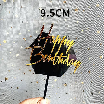 Dviejų sluoksnių akrilinis torto viršelis Juodo ir balto aukso raidės Happy Birthday Cake Toppers vestuvių/gimtadienio torto dekoravimas