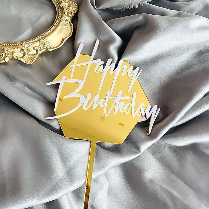 Dviejų sluoksnių akrilinis torto viršelis Juodo ir balto aukso raidės Happy Birthday Cake Toppers vestuvių/gimtadienio torto dekoravimas
