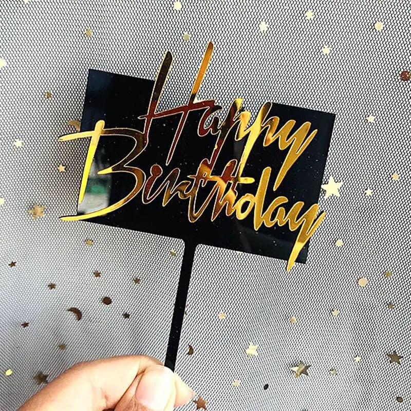 Dviejų sluoksnių akrilinis torto viršelis Juodo ir balto aukso raidės Happy Birthday Cake Toppers vestuvių/gimtadienio torto dekoravimas