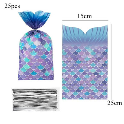25/50 vnt. undinės uodegos saldainių maišeliai Tarnaitės svarstyklės plastikiniai maišeliai vaikams undinės gimtadienio vakarėliui, vestuvių purpurinių saldainių pakuotė