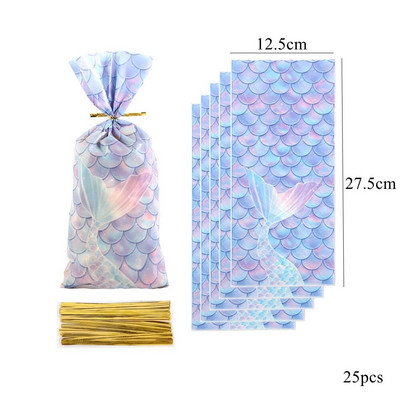 25/50 vnt. undinės uodegos saldainių maišeliai Tarnaitės svarstyklės plastikiniai maišeliai vaikams undinės gimtadienio vakarėliui, vestuvių purpurinių saldainių pakuotė