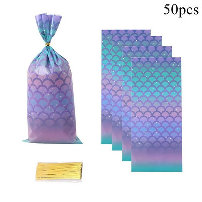 25/50 vnt. undinės uodegos saldainių maišeliai Tarnaitės svarstyklės plastikiniai maišeliai vaikams undinės gimtadienio vakarėliui, vestuvių purpurinių saldainių pakuotė