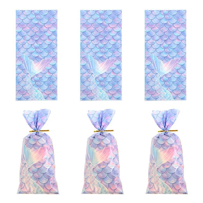 25/50 vnt. undinės uodegos saldainių maišeliai Tarnaitės svarstyklės plastikiniai maišeliai vaikams undinės gimtadienio vakarėliui, vestuvių purpurinių saldainių pakuotė
