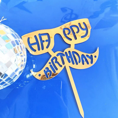 Barzdos tėčio gimtadienio torto viršelis Auksinis juodas akrilinis tėčio gimtadienio torto apmušalas Tėvo dienos torto viršui Dekoravimo dovanos