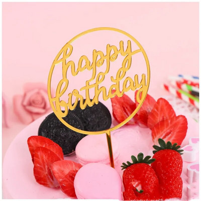 Su gimtadieniu Cake Topper Apvalus Auksinis sidabras Akrilas Gimtadienio vakarėlio deserto dekoravimas Kūdikių dušui