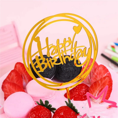 Su gimtadieniu Cake Topper Apvalus Auksinis sidabras Akrilas Gimtadienio vakarėlio deserto dekoravimas Kūdikių dušui