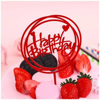 Su gimtadieniu Cake Topper Apvalus Auksinis sidabras Akrilas Gimtadienio vakarėlio deserto dekoravimas Kūdikių dušui
