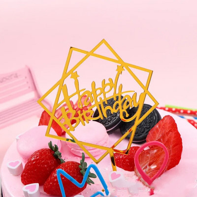 Su gimtadieniu Cake Topper Apvalus Auksinis sidabras Akrilas Gimtadienio vakarėlio deserto dekoravimas Kūdikių dušui