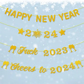 2024 Декорация за парти Честита Нова Година Флаг Дърпане на Нова година Новогодишно парти Висящ гирлянд Направи си сам декоративен за дома