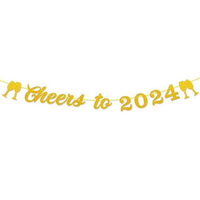 2024 Декорация за парти Честита Нова Година Флаг Дърпане на Нова година Новогодишно парти Висящ гирлянд Направи си сам декоративен за дома