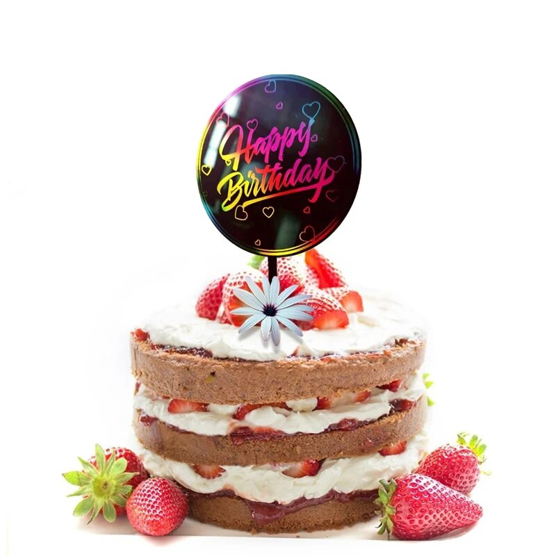 Naujos spalvingos spalvos Happy Birthday tortų tvarsčiai Meilės gimtadienio vakarėlis Akrilo Deserto puošmena Kūdikių gimtadienio tortų keptuvėms