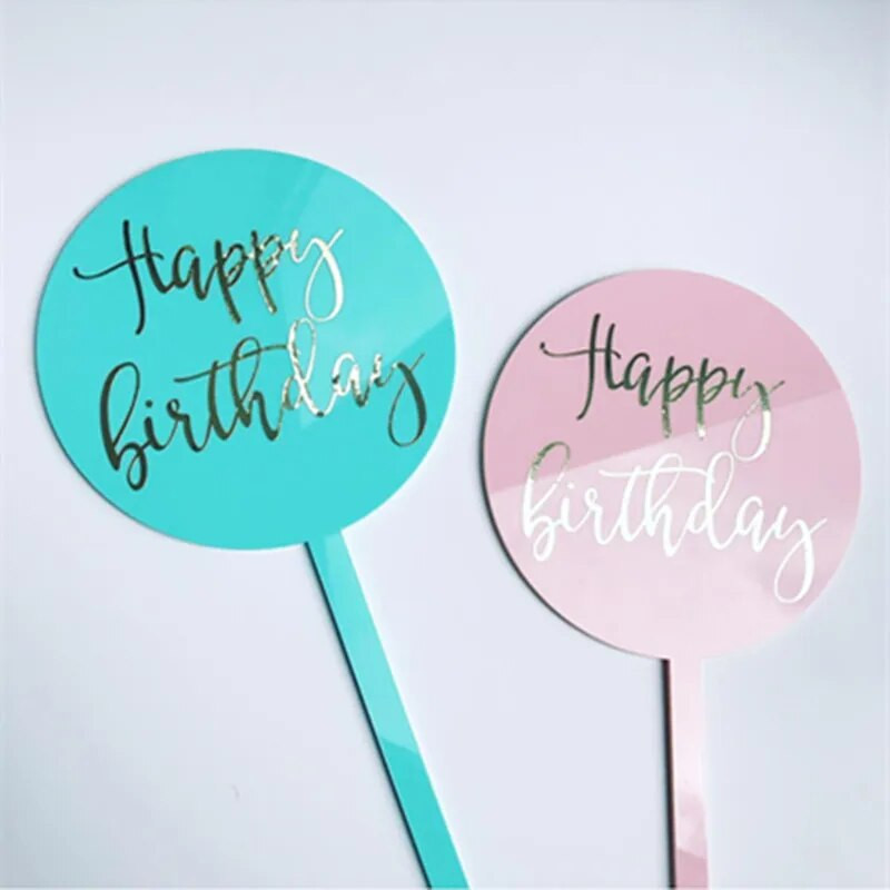 Naujos spalvingos spalvos Happy Birthday tortų tvarsčiai Meilės gimtadienio vakarėlis Akrilo Deserto puošmena Kūdikių gimtadienio tortų keptuvėms