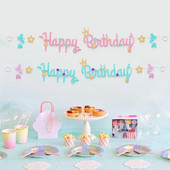 Тематично парти с русалка, честит рожден ден, азбука, дърпане на знамена, момичета, рожден ден, парти за бебешко парти, висяща овесарка, гирлянд за декорация Доп.