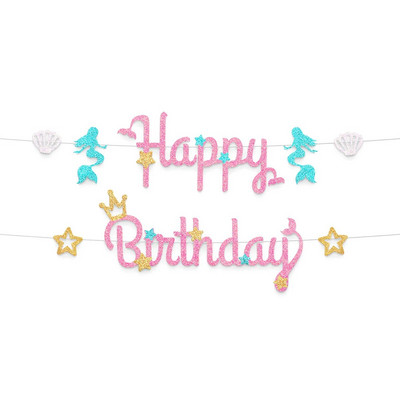 Тематично парти с русалка, честит рожден ден, азбука, дърпане на знамена, момичета, рожден ден, парти за бебешко парти, висяща овесарка, гирлянд за декорация Доп.