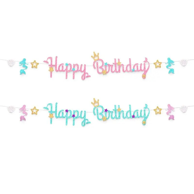 Тематично парти с русалка, честит рожден ден, азбука, дърпане на знамена, момичета, рожден ден, парти за бебешко парти, висяща овесарка, гирлянд за декорация Доп.