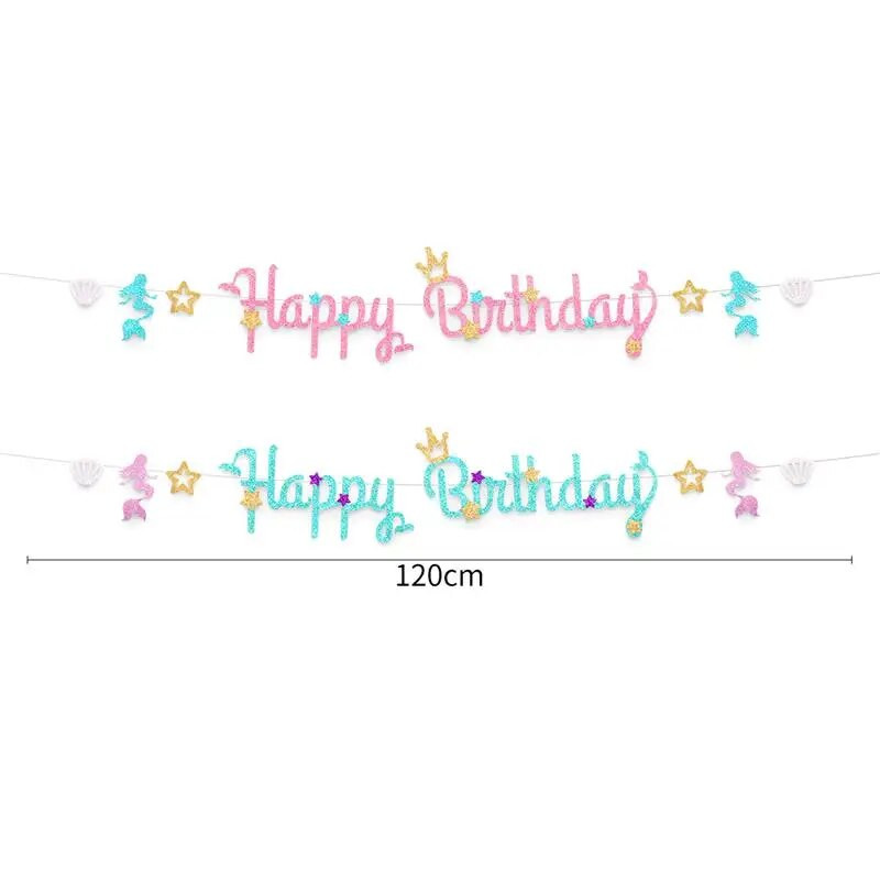 Тематично парти с русалка, честит рожден ден, азбука, дърпане на знамена, момичета, рожден ден, парти за бебешко парти, висяща овесарка, гирлянд за декорация Доп.