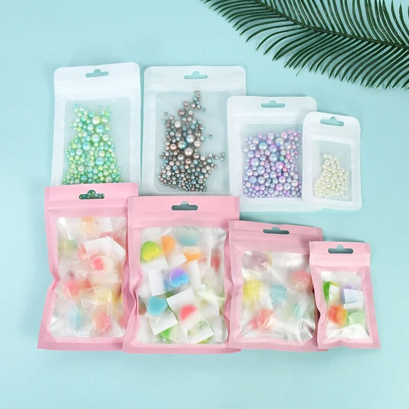 50 бр. Матирана пластмасова торбичка с ключалка с цип Алуминиево фолио Холограмна торбичка за храна Малки водоустойчиви торбички с цип Повторно затваряне Опаковка за подаръци