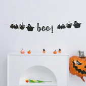 Хелоуин парти декорация Банер с череп на прилеп Хелоуин Честит ден на призрака Парти фон Висяща овесарка Декорация на гирлянд