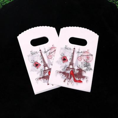 Нова модна търговия на едро с 50 бр./лот 9*15 см прости точки Мини пластмасова торбичка за подарък Малки торбички за опаковане на бижута с бонбони с дръжки