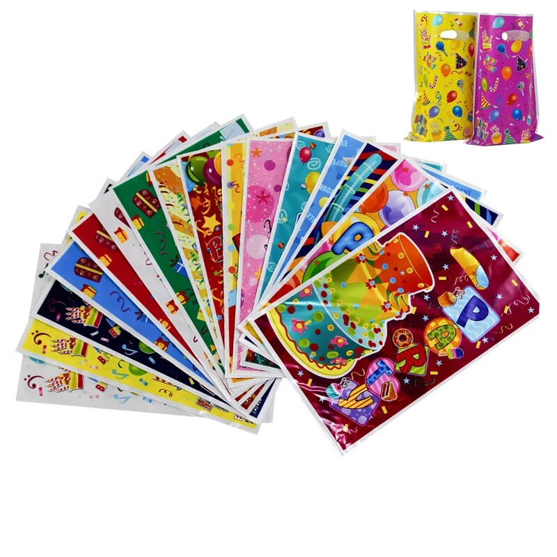 10 бр./Партида Детска пластмасова чанта за бонбони Чанти за парти плячка Печатни торбички за подаръци Сувенири за парти Консумативи Декор Опаковка за детски рожден ден Украса