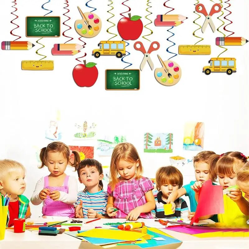 Знаме за декорация на парти за откриването на сезона Добре дошли отново Откриващ банер Училищен автобус Висулка Висящ гирлянд от овесарка в училищните класни стаи