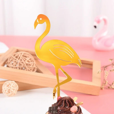Pink Flamingo Cake Topper Акрилни знамена за торта Рожден ден Kids Favors Декорация на торта Cupcake Topper за сватбен десерт Декорация на маса